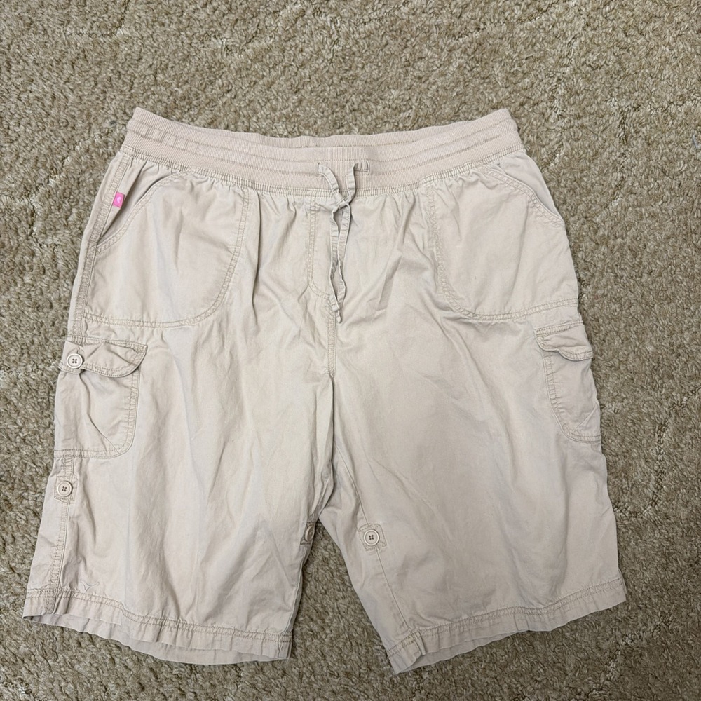 Woman Within Shorts Womens 22W Beige Cargo Elastic Waist Drawstring Cotton